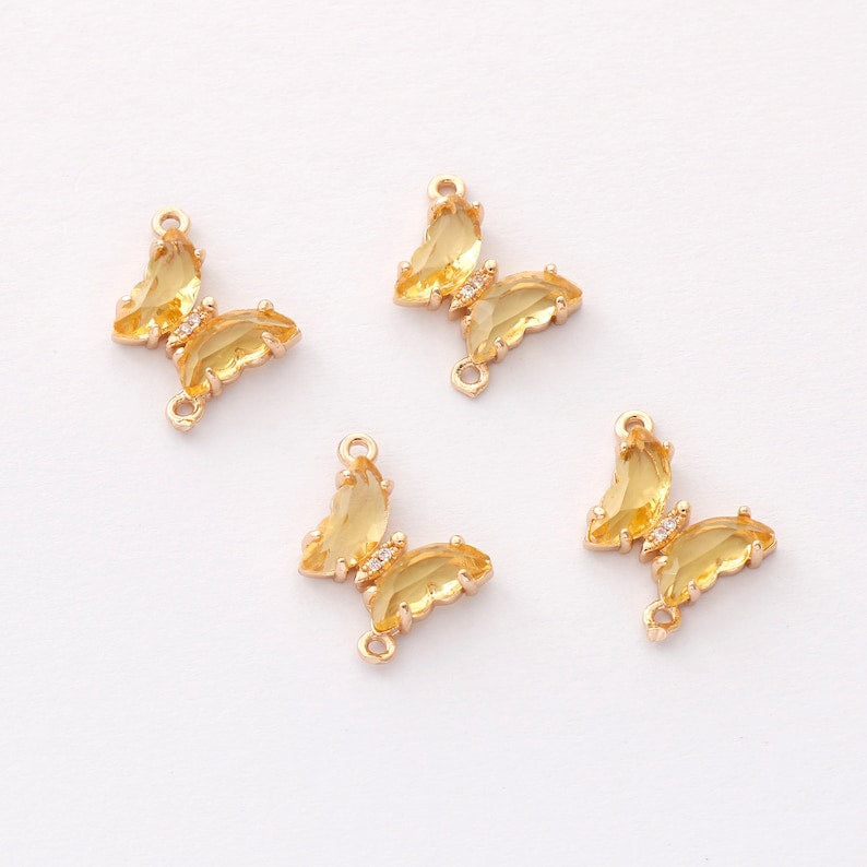 6pcs Gold Plated Crystal Butterfly Charm, Glass Butterfly Connector, Link, Animal Insects Finding, Jewelry makeing