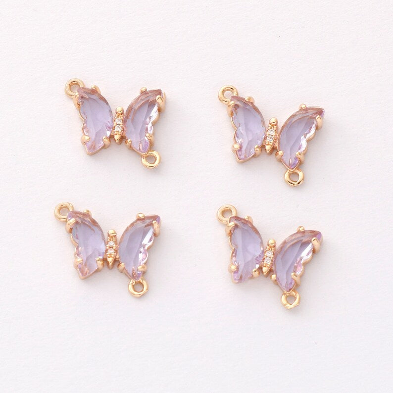 6pcs Gold Plated Crystal Butterfly Charm, Glass Butterfly Connector, Link, Animal Insects Finding, 12x16mm (small), Jewelry makeing