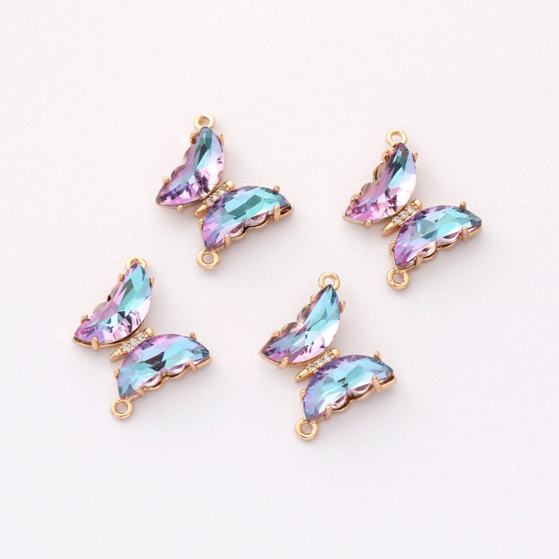 6pcs Gold Plated Crystal Butterfly Charm, Ombre Glass Butterfly Connector, Link, Insects, Animal, Jewelry Making Materials, Wholesale