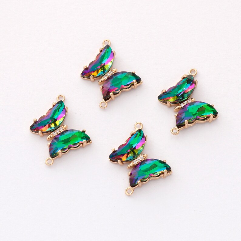 6pcs Gold Plated Crystal Butterfly Charm, Ombre Glass Butterfly Connector, Link, Insects, Animal, Jewelry Making Materials, Wholesale