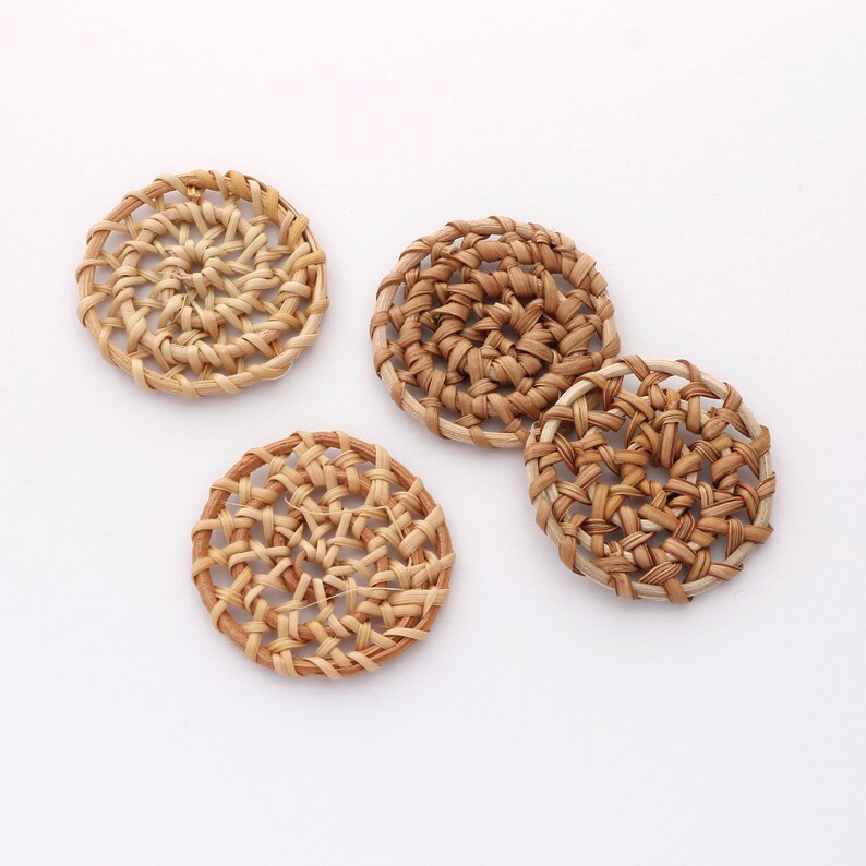 4pcs Natural Rattan Wood Earring Hoops,Round Wooden Charms Handwoven Circle Findings Woven Boho Jewelry Making Blanks