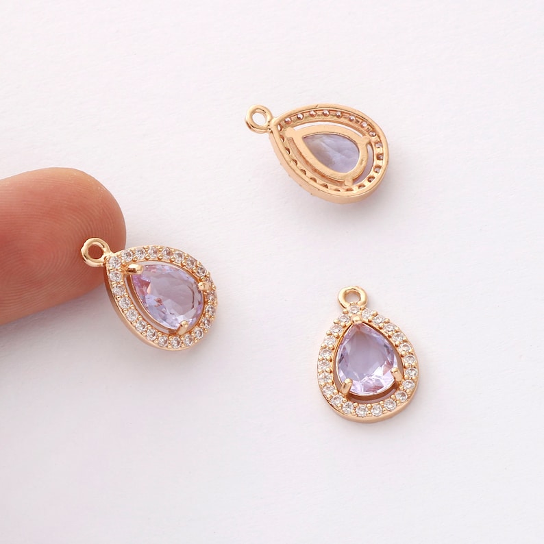 10pcs Gold Plated Teardrop Zircon Charm, cz Pave Teardrop Pendant, Jewelry Making Materials