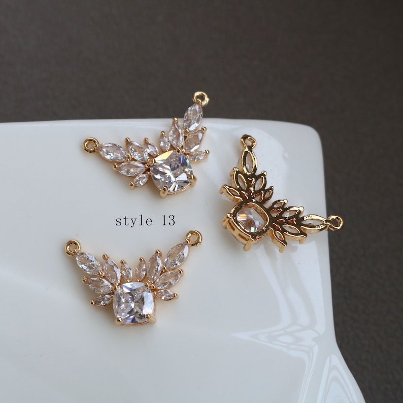 10pcs CZ Pave Charm, Zircon Branches Pendant, flower Branches Charm Connector, Jewelry Making,Material Craft Supplies