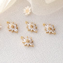 6pcs cz pave Leaves charm,bracelet necklace pendant,pave flower charm,gold plated over brass