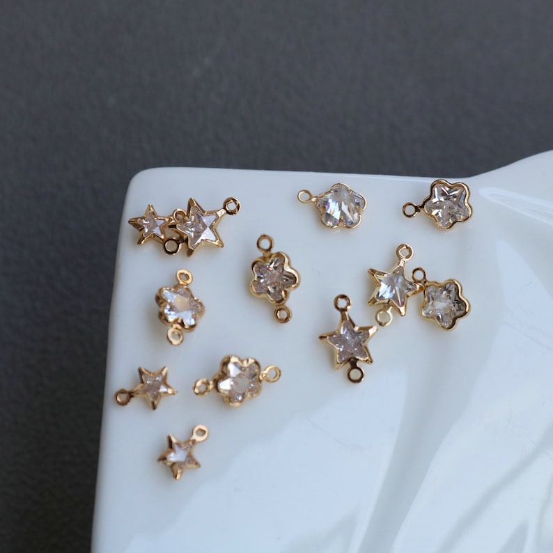 10pcs CZ Pave four leaf clover Charm, star Zircon Pendant, flower clover Charm Connector, Jewelry Making,Material Craft Supplies