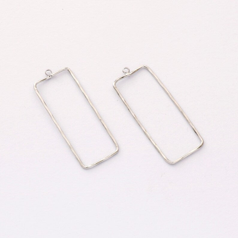 10PCS. Platinum Plated Rectangle Charm, Hollow Rectangle Pendant,Brass Finding,Earring Jewelry DIY Material