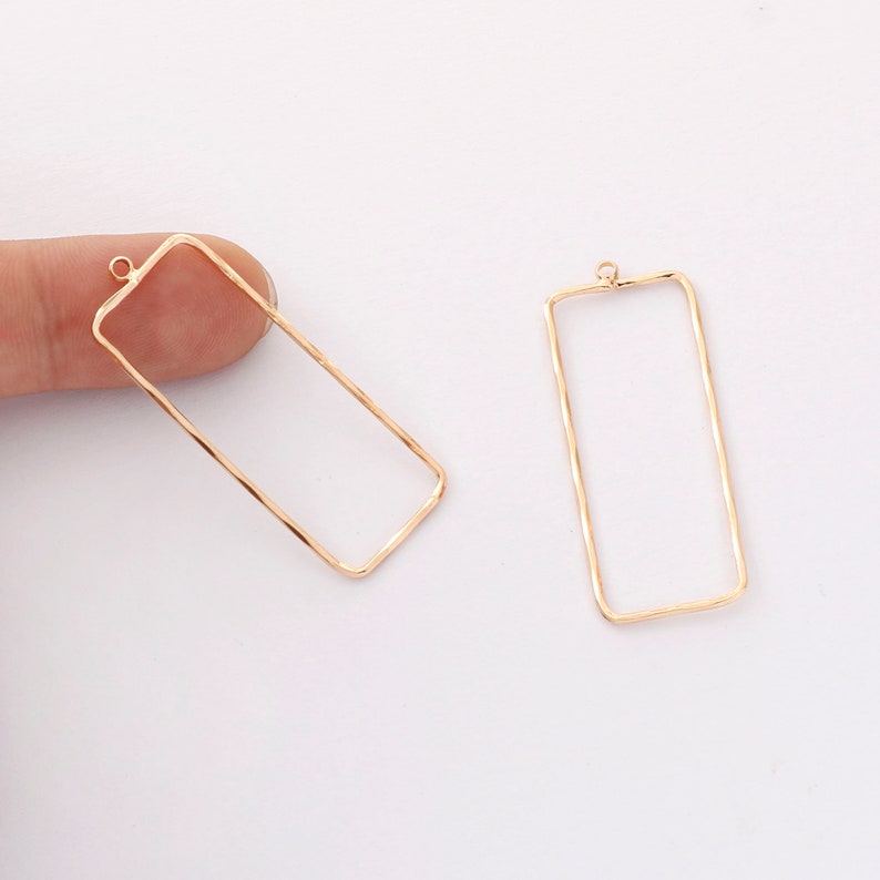 10PCS. Real Gold Plated Rectangle Charm, Hollow Rectangle Pendant,Brass Finding,Earring Jewelry DIY Material