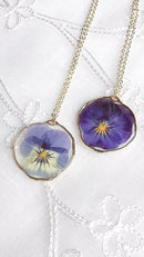 Pressed Flowers Necklace Pansy Viola Purple Blue 14K Handmade Necklace, Real Pressed Flowers, Gifts for her