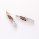 4pcs Epoxy Resin Pendants, Long Stick Translucent White Resin Findings, Wood and Resin Pendant, Color Blocked, Long BarCharm