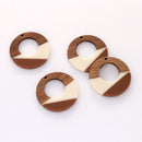 4pcs Epoxy Resin Pendants, Round Translucent White Resin Findings, Wood and Resin Pendant, Color Blocked, Large Round Charm