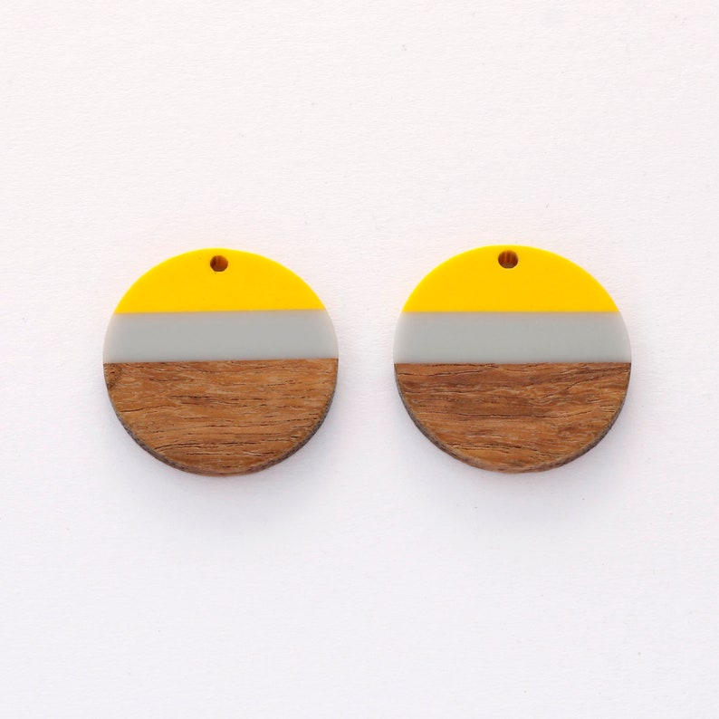 4pcs Epoxy Resin Pendants, Semi Translucent White Resin Findings, Wood and Resin Pendant, Color Blocked, Large Round Charm