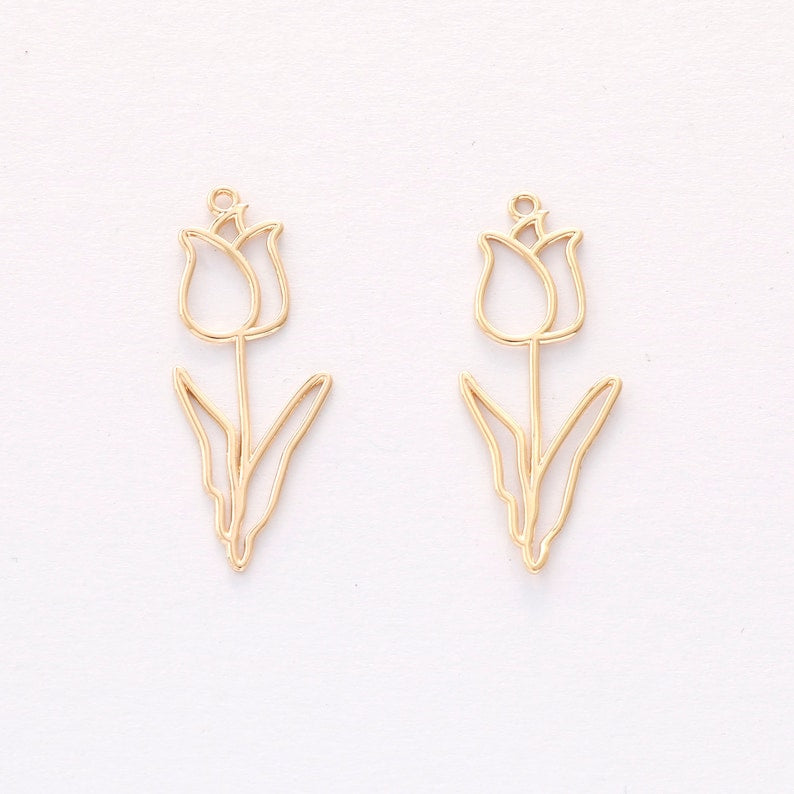 6pcs real gold plated tulip flower charm, tulip Pendant ,tulip bouquet, plant,Jewelry Making,diy supply