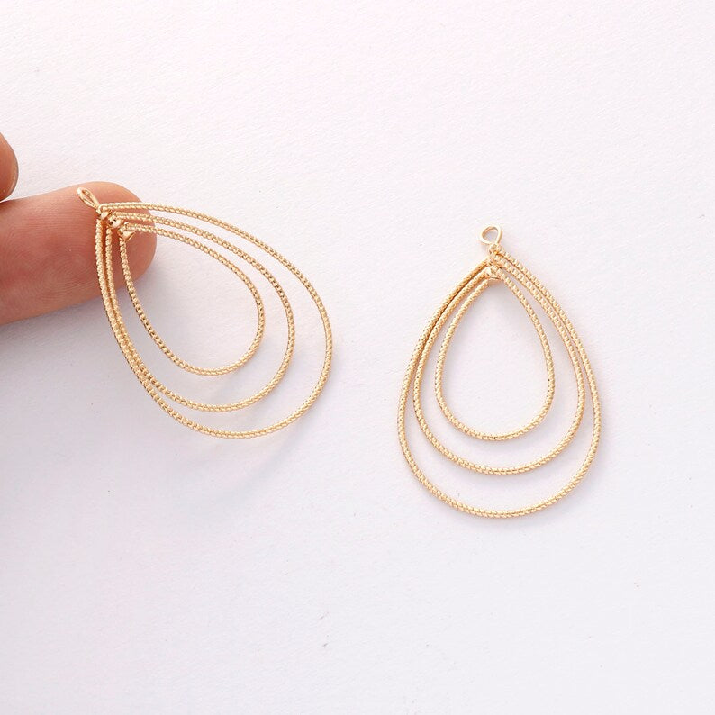 6PCS. Real Gold Plated Teadrop Charm, Multilayer Teardrop Pendant,Brass Finding,Earring Jewelry DIY Material