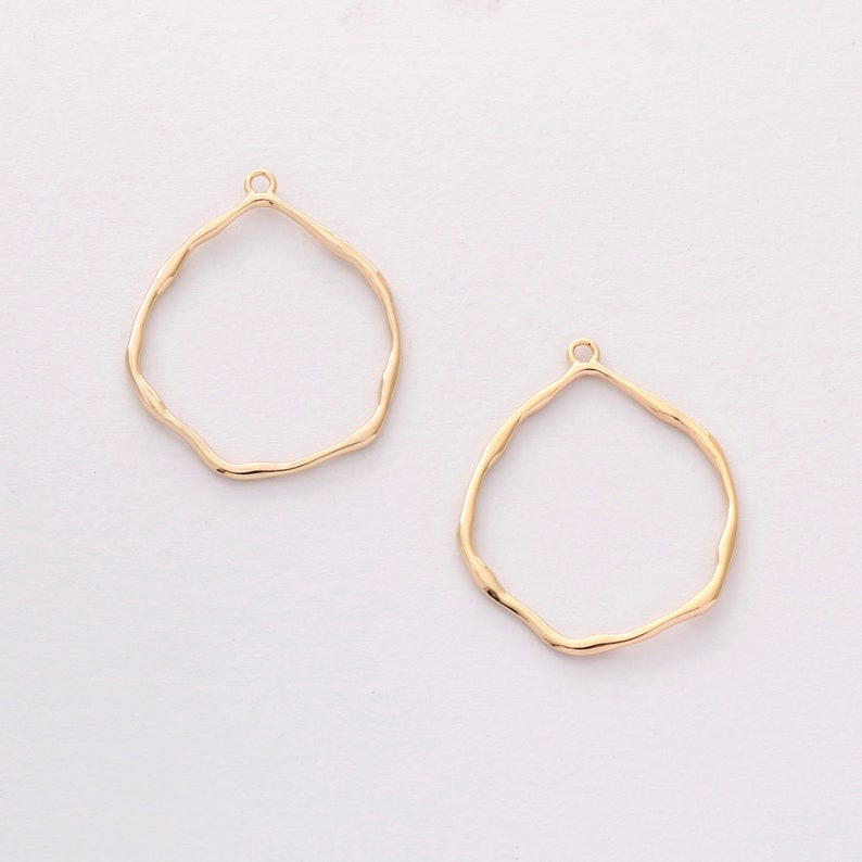 10PCS. Real Gold Plated Teardrop Charm, Hollow Oval Pendant,Brass Finding,Earring Jewelry DIY Material