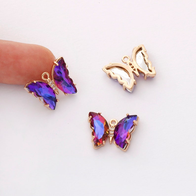 6pcs gold Plated Crystal Butterfly Charm, Glass Butterfly, Necklace Pendant