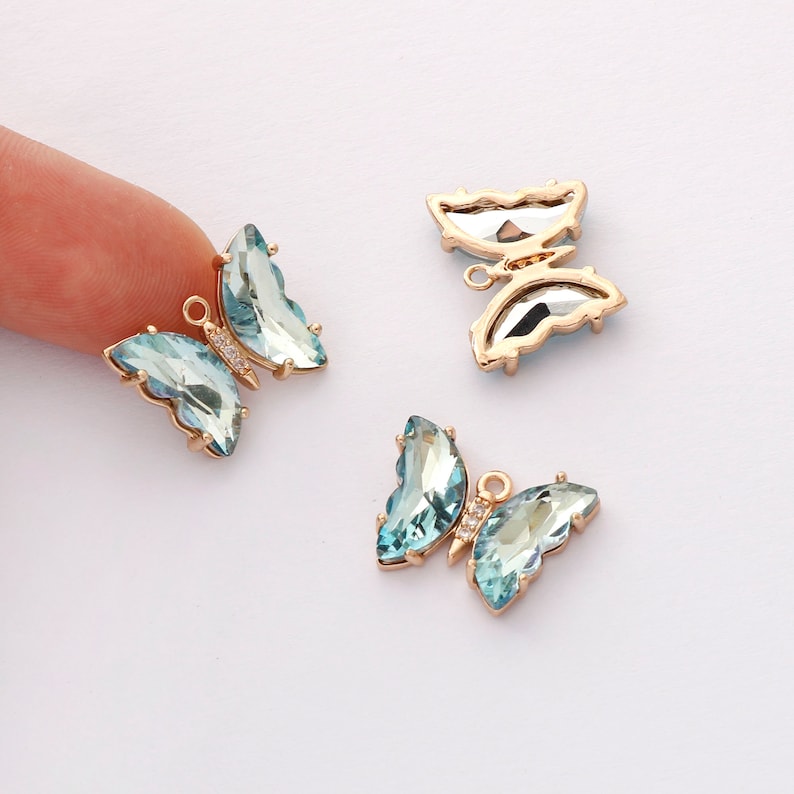 6pcs gold Plated Crystal Butterfly Charm, Glass Butterfly, Necklace Pendant