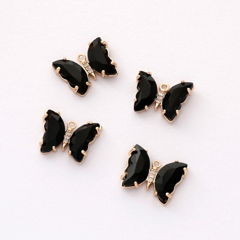 6pcs Gold Plated Crystal Butterfly Charm, Glass Butterfly Pendant, Animal Insects Finding, 15X20mm (bigl), Jewelry makeing, DIY material