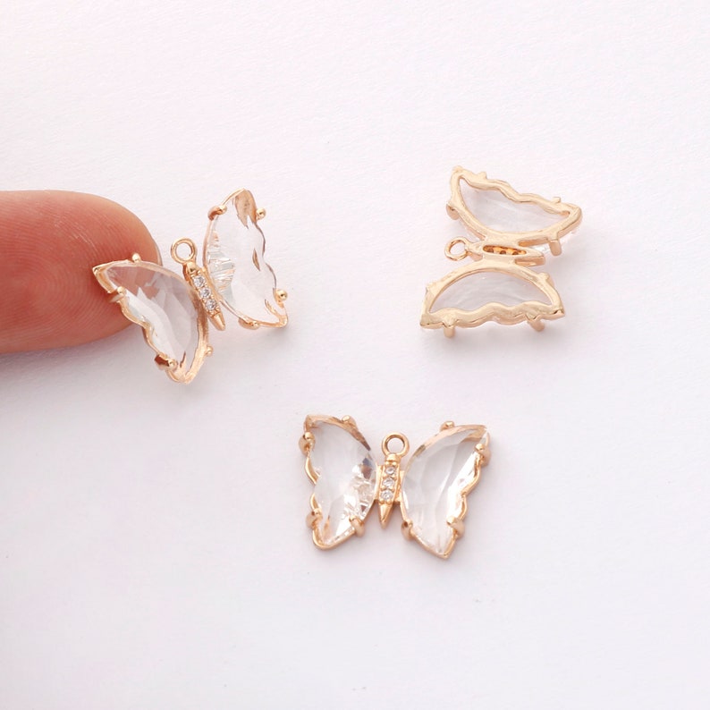 6pcs Gold Plated Crystal Butterfly Charm, Glass Butterfly Pendant, Animal Insects Finding, 15x20mm (big), Jewelry makeing, DIY material