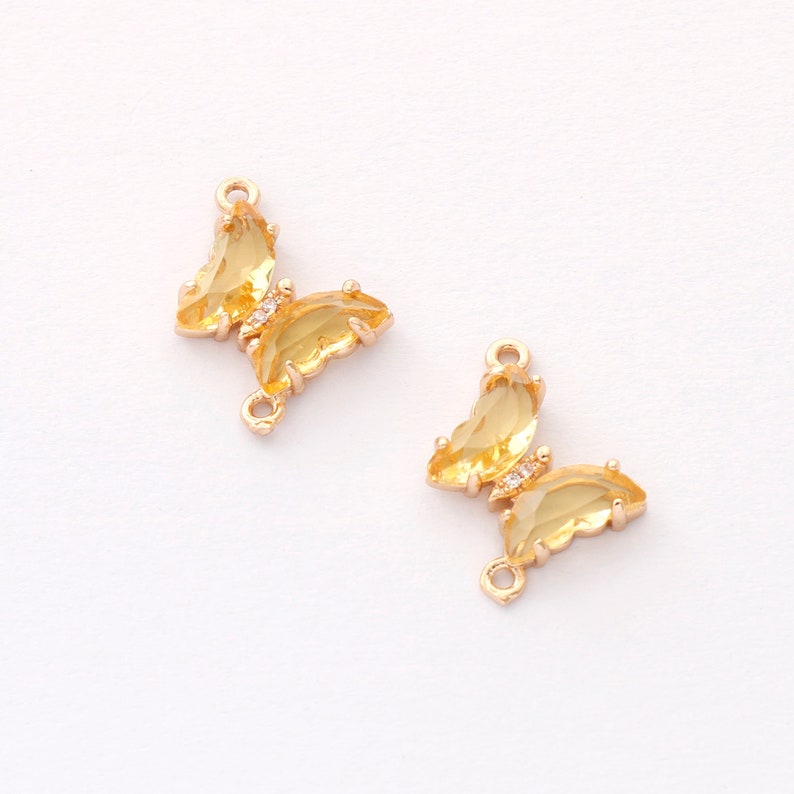 6pcs Gold Plated Crystal Butterfly Charm, Glass Butterfly Connector, Link, Animal Insects Finding, Jewelry makeing