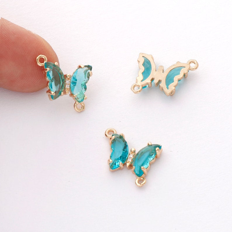 6pcs Gold Plated Crystal Butterfly Charm, Glass Butterfly Connector, Link, Animal Insects Finding, Jewelry makeing