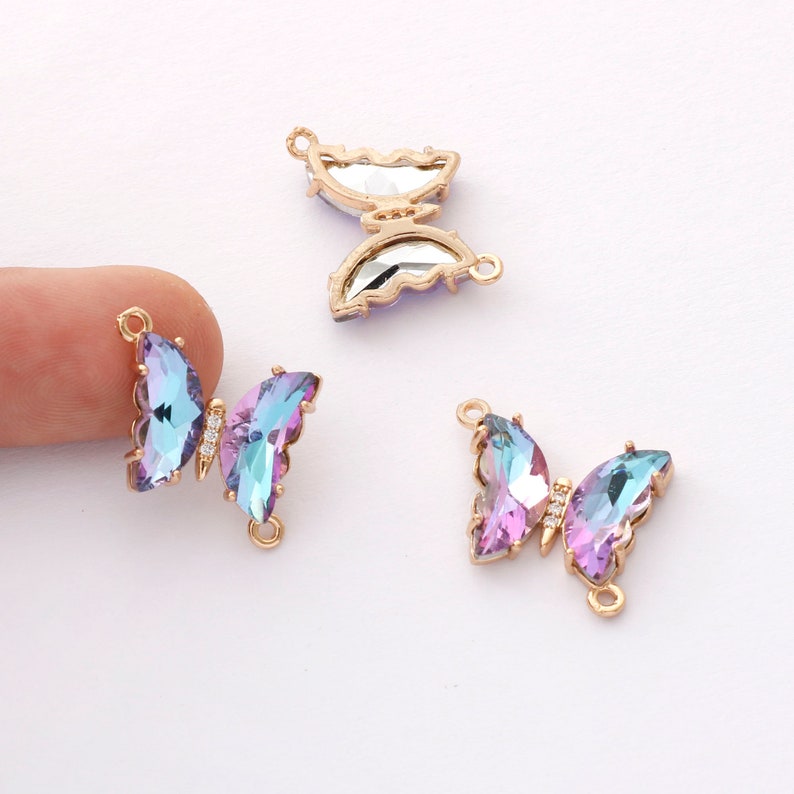 6pcs Gold Plated Crystal Butterfly Charm, Ombre Glass Butterfly Connector, Link, Insects, Animal, Jewelry Making Materials, Wholesale