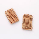 4pcs Natural Rattan Wood, Rectangle Wooden Charms Handwoven Circle Findings Woven Boho Jewelry Making Blanks