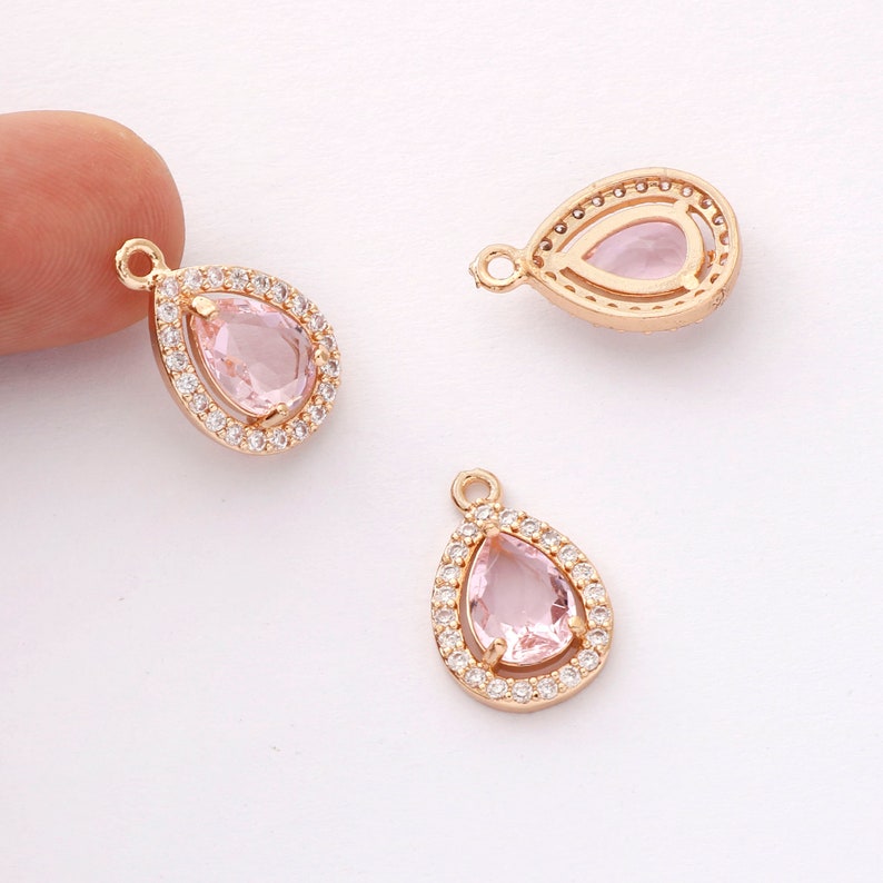 10pcs Gold Plated Teardrop Zircon Charm, cz Pave Teardrop Pendant, Jewelry Making Materials