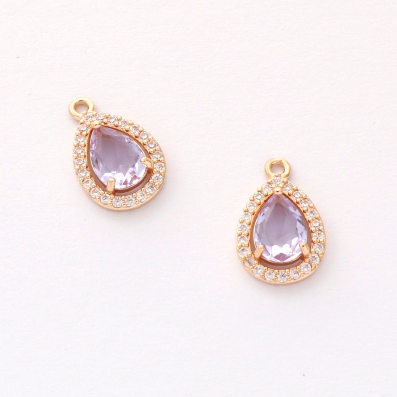 10pcs Gold Plated Teardrop Zircon Charm, cz Pave Teardrop Pendant, Jewelry Making Materials