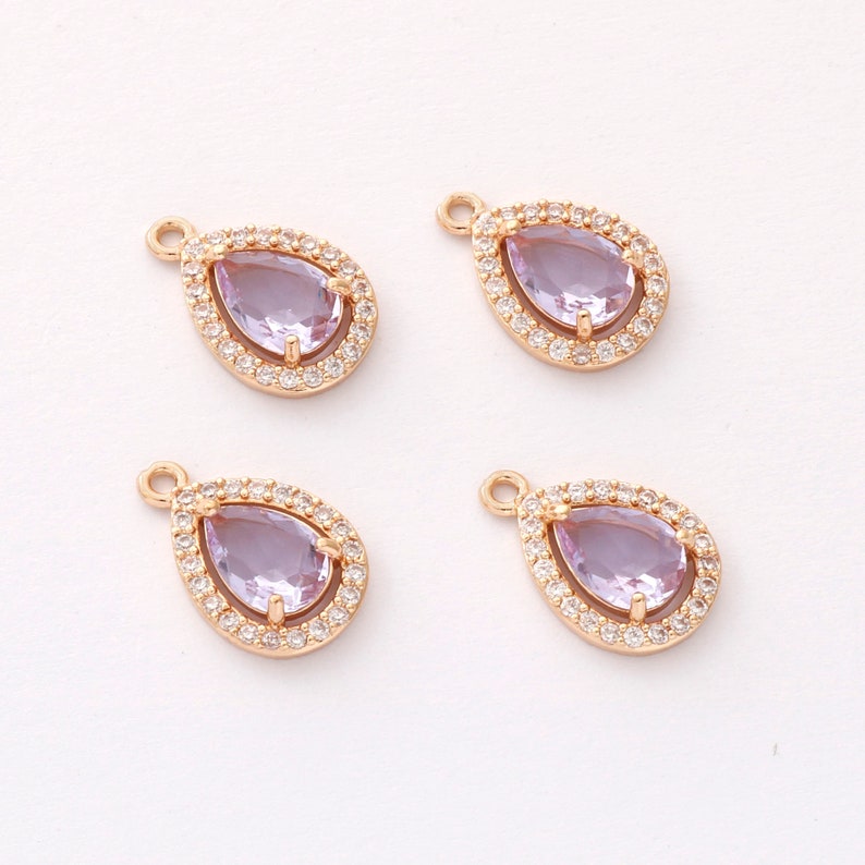 10pcs Gold Plated Teardrop Zircon Charm, cz Pave Teardrop Pendant, Jewelry Making Materials