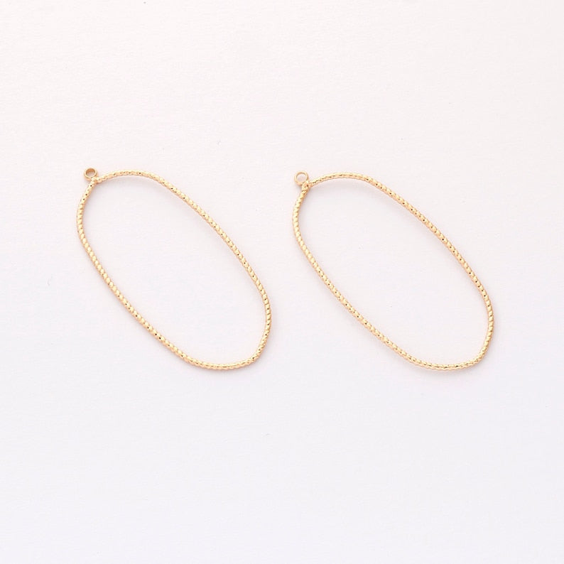 10PCS. Real Gold Plated Oval Charm, Hollow Oval Pendant,Brass Finding,Earring Jewelry DIY Material