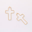 10PCS. Real Gold Plated Cross Charm, Hollow Cross Pendant,Brass Finding,Earring Jewelry DIY Material