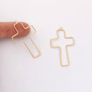 10PCS. Real Gold Plated Cross Charm, Hollow Cross Pendant,Brass Finding,Earring Jewelry DIY Material