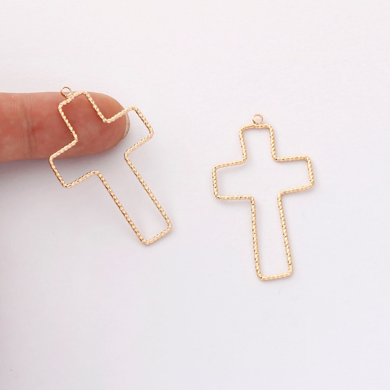 10PCS. Real Gold Plated Cross Charm, Hollow Cross Pendant,Brass Finding,Earring Jewelry DIY Material