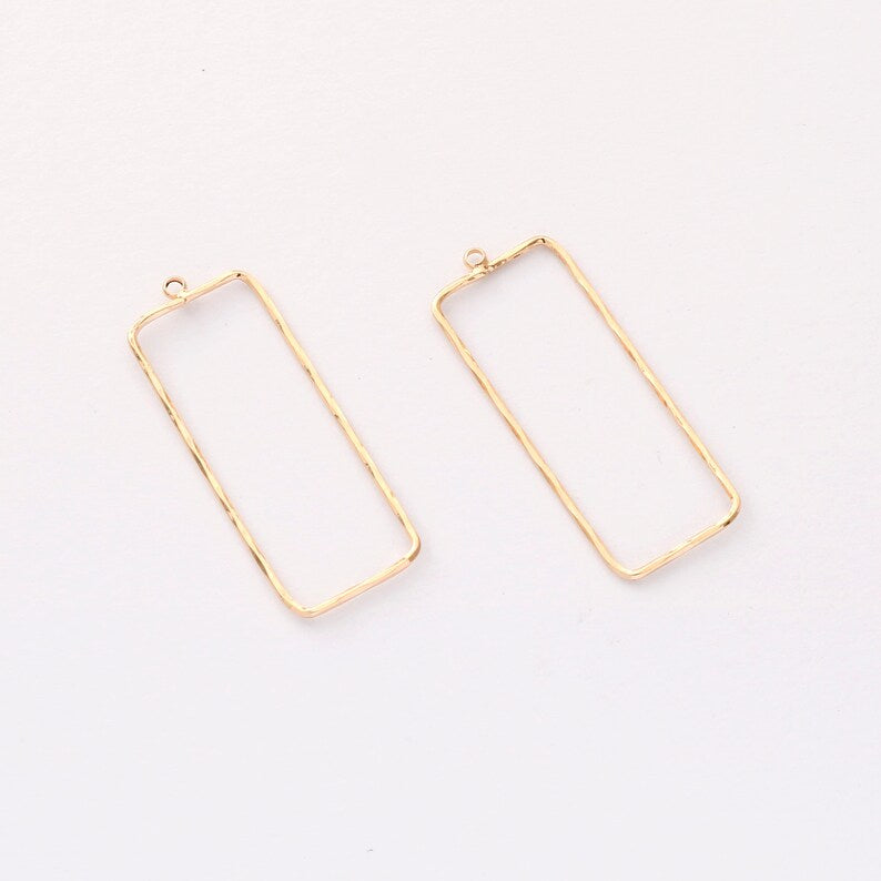 10PCS. Real Gold Plated Rectangle Charm, Hollow Rectangle Pendant,Brass Finding,Earring Jewelry DIY Material