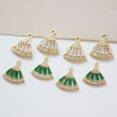 6pcs Real Gold Plated Fan Shape Charm,Zircon Fan Pendant,Bracelet Necklace Pendant,Pave Charm