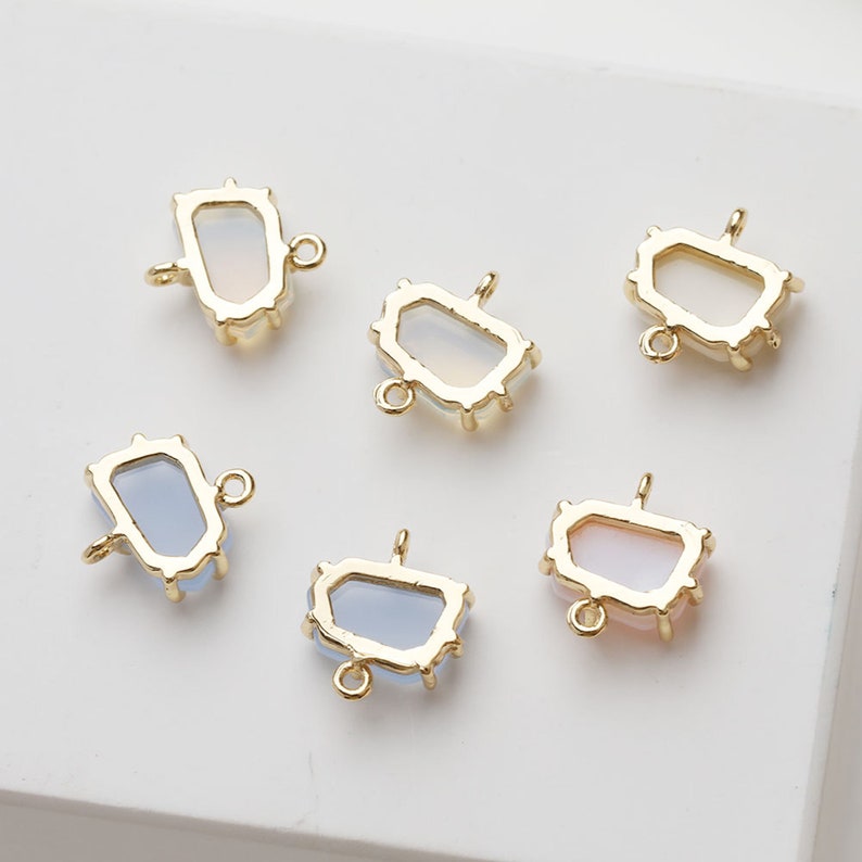 6pcs Real Gold Plated Semicircle Crystal Charm, Trapezoid Connector, Link, Bracelet Necklace Pendant,Pave Charm