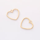 10PCS. Real Gold Plated Heart Charm, Hollow Heart Pendant,Brass Finding,Earring Jewelry DIY Material