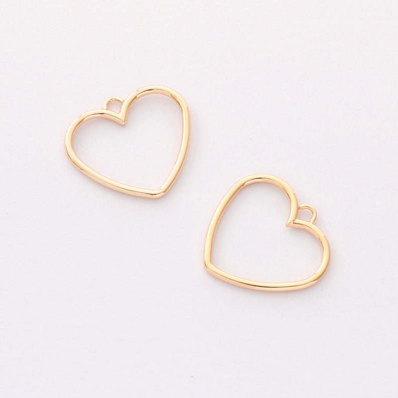 10PCS. Real Gold Plated Heart Charm, Hollow Heart Pendant,Brass Finding,Earring Jewelry DIY Material