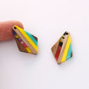 4pcs Epoxy Resin Pendants, Diamond Translucent Yellow Resin Findings, Wood and Resin Pendant, Color Blocked, Diamond Charm