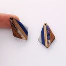 4pcs Epoxy Resin Pendants, Diamond Translucent Blue Resin Findings, Wood and Resin Pendant, Color Blocked, Diamond Charm