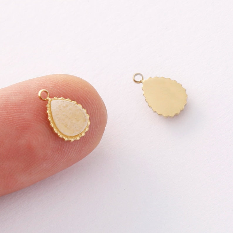 2pcs Stainless Steel Teardrop Charm, Tiny Mini Natural Stone Teardrop Pendant,High quality electroplating