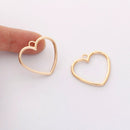 10PCS. Real Gold Plated Heart Charm, Hollow Heart Pendant,Brass Finding,Earring Jewelry DIY Material