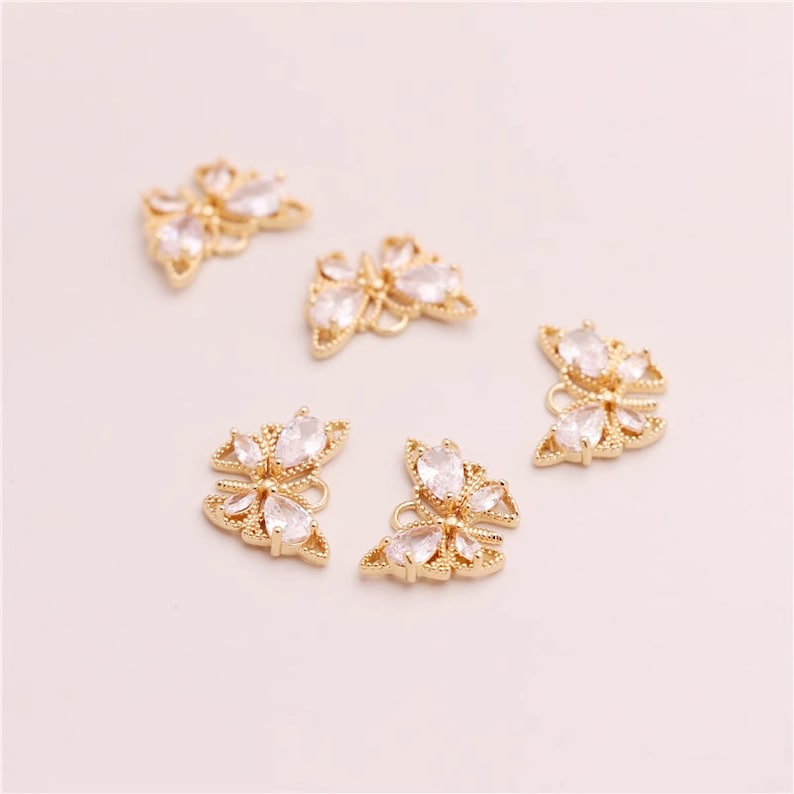 10pcs CZ Pave butterfly Charm Pendant, 12x9.5mm Zircon butterfly Connector, Jewelry Making, Material Craft Supplies