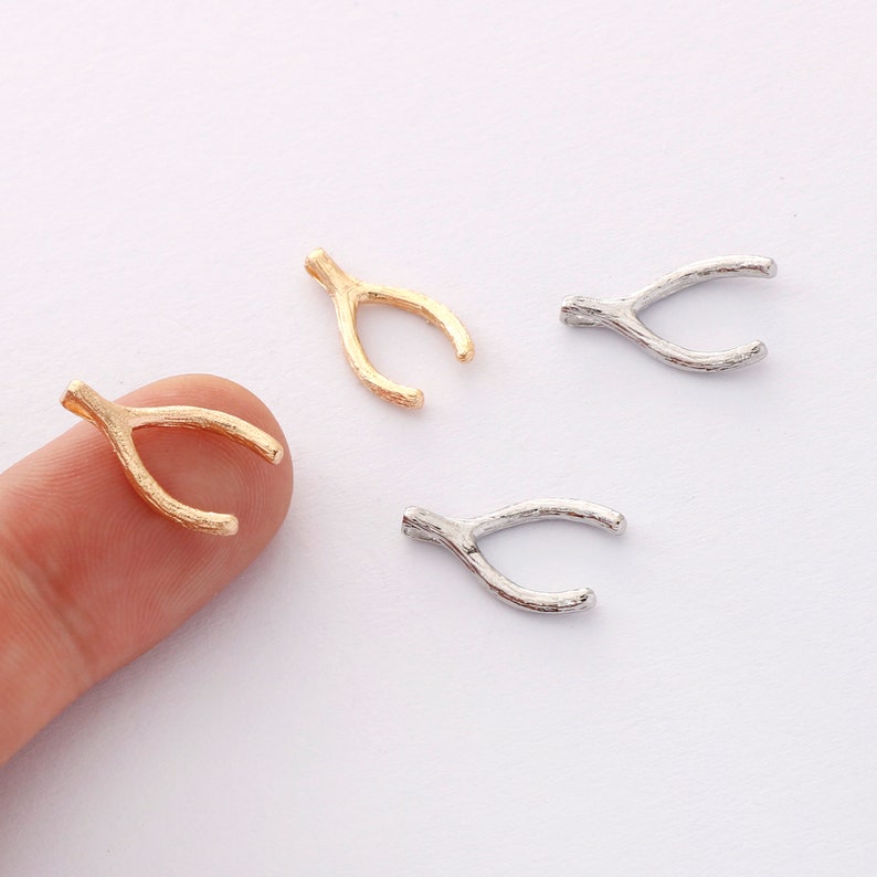 10pcs Real Gold Plated Brass Charm, Wish Bone Charm Pendant,Tiny Mini Wish Charm , Gold Wishbone