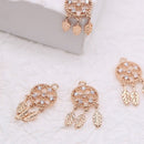 10pcs Dreamcatcher cz pave charm, feather bracelet necklace pendant, pave charm,real gold plated over brass