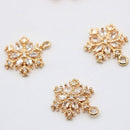 10pcs Snowflake 14mm cz pave charm, Snowflake bracelet necklace pendant, pave charm, real gold plated over brass