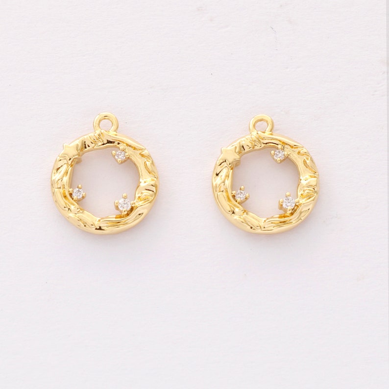 10pcs Real 18K Gold Plated Hollow Round Charm, Zircon Circle Pendant, High Quality Nickel Free