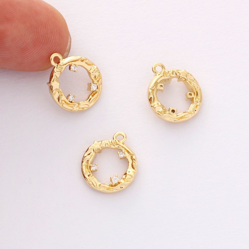 10pcs Real 18K Gold Plated Hollow Round Charm, Zircon Circle Pendant, High Quality Nickel Free