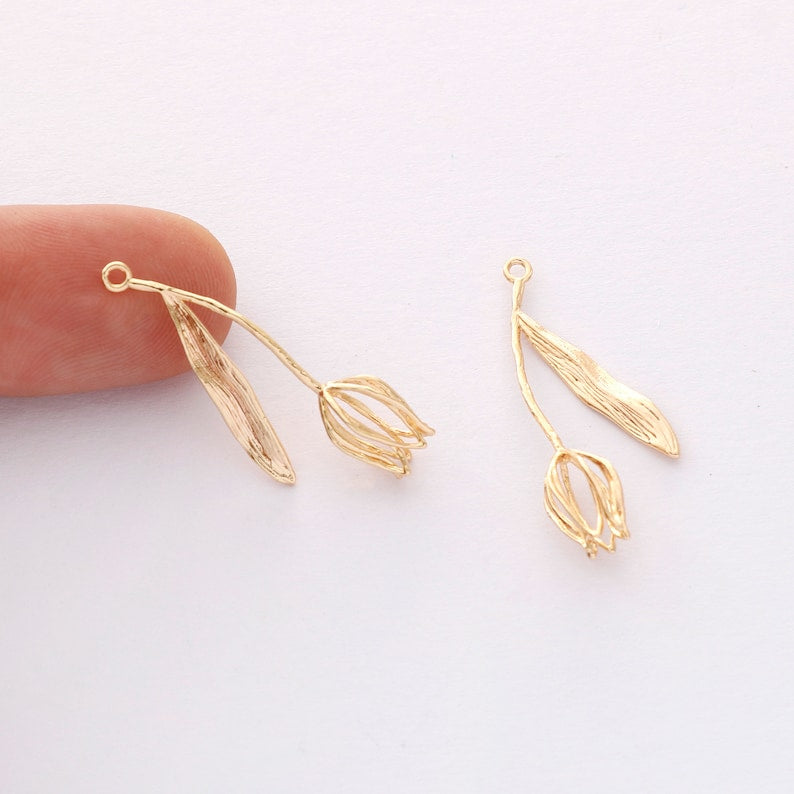 6pcs real gold plated tulip flower charm, tulip Pendant ,tulip bouquet, plant,Jewelry Making,diy supply