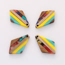 4pcs Epoxy Resin Pendants, Diamond Translucent Yellow Resin Findings, Wood and Resin Pendant, Color Blocked, Diamond Charm